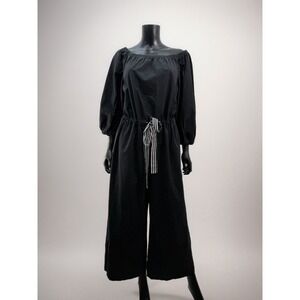 Marella Off Shoulder Black Cotton Jumpsuit Wide Leg Belted Italy Size 14